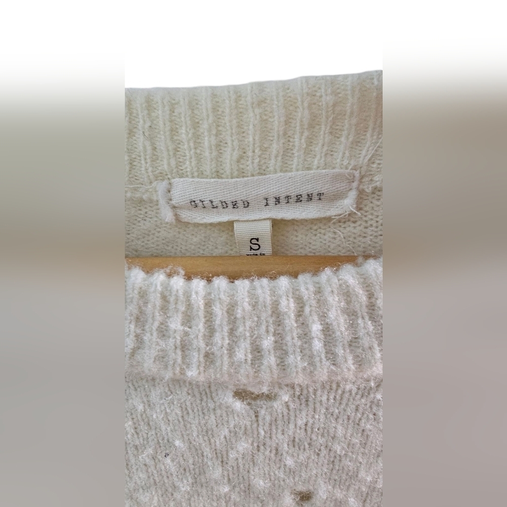 Gilded Intent - Fun Distressed Rugged Cream Sweater with Black Stripes - Picture 5 of 9